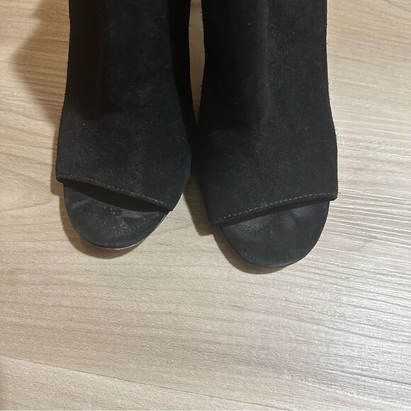 Tory Burch Black Suede Leather Peep Toe Heels Ankle Strap Cutout Stiletto - Picture 11 of 15